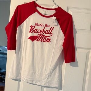 [Place] 🆕 Red and White Baseball Mom 3/4 Tee